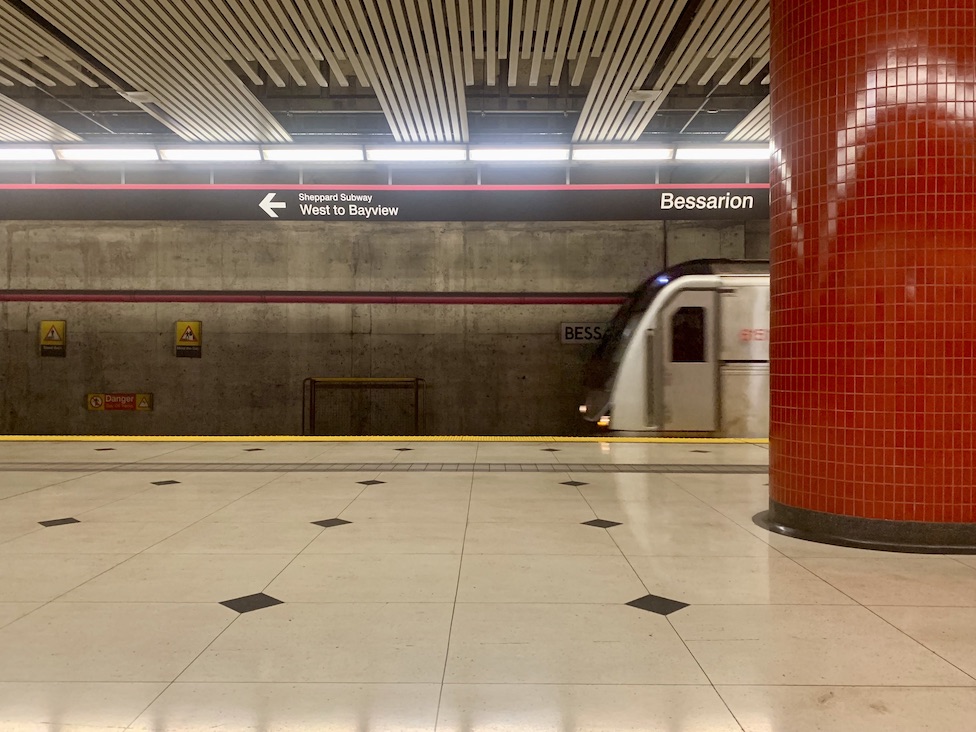 Woooosh. Subway coming in to Bessarion. Taken looking across platform from leaving train.